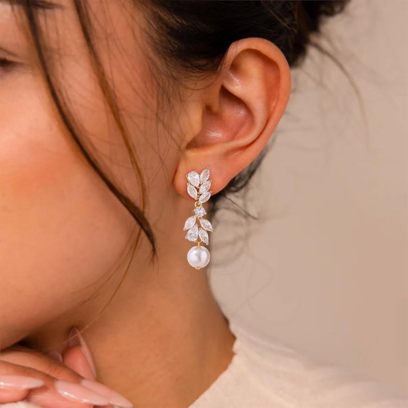 SELFROSE Store Gold Dangle Earrings for Women,Prom Jewelry Dainty Earring 14K Gold Plated Drop Earrings for Women Trendy Hypoallergenic CZ Dangling Earring - Image 2